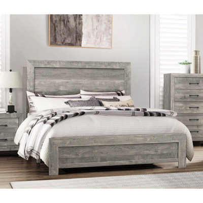 Gray Full Size Bedroom Furniture Bed, Wood And Engineered With Headboard, Rails, Simple Assembly Rustic Bed Frame, Required Foundation Rails Included