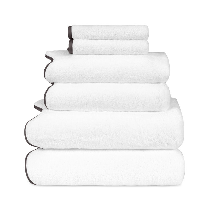 Antalya 6 Piece Turkish Cotton Towel Set, White/Grisaglia Gray
