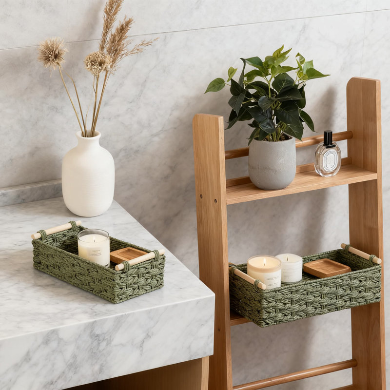 Handmade Paper Rope Storage Baskets With Metal Frame, Decorative Woven Organizer Bin For Bathroom Living Room Bedroom Office Home