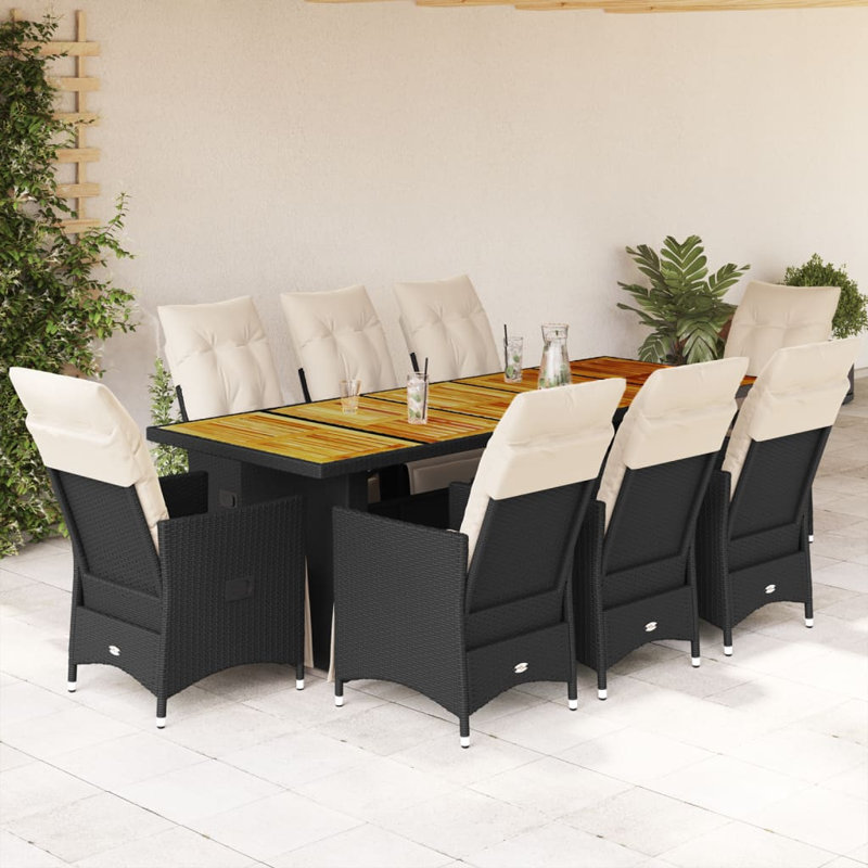  Ensemble bistro noir, blanc crème, 8, Wood, Cream Cushion/Black Frame