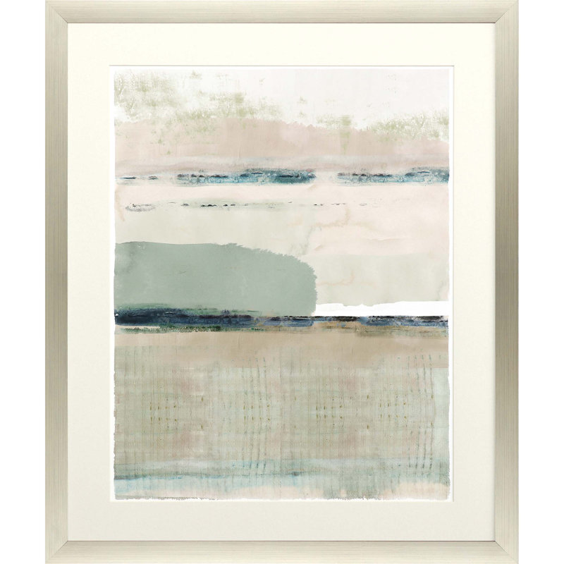 Green and Beige Abstract Print with Silver Plastic Frame