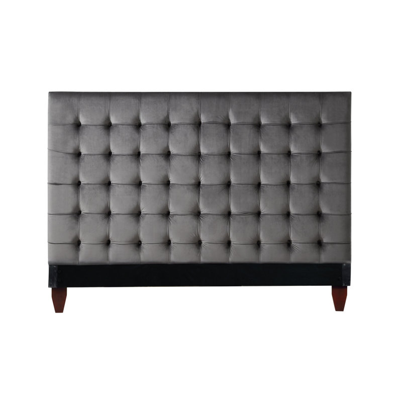 Simon Linen Button Tufted Modern Design Headboard, Linen Gray, Queen