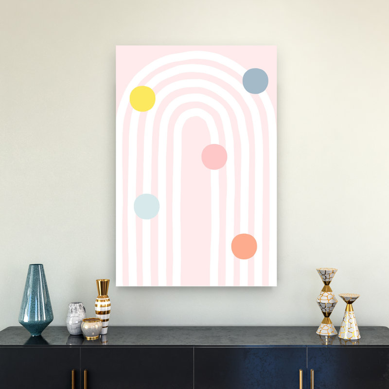 Pink Striped Rainbow Abstract Colorful Geometric Landscape Nature Wall Art Print 1 Piece Wrapped Canvas Wall Art