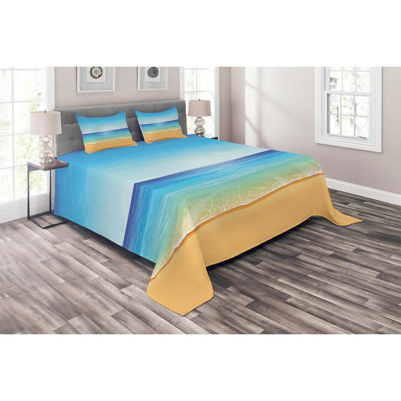 Hypnotic Coastal Polyester Coverlet, King Bedspread + 2 Shams
