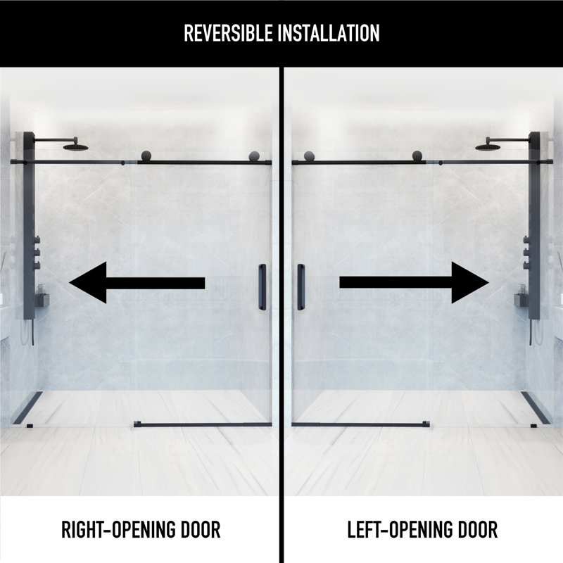 Elan 56-60" W x 76" H Sliding Frameless Shower Door with 3/8" Clear Glass, Matte Black