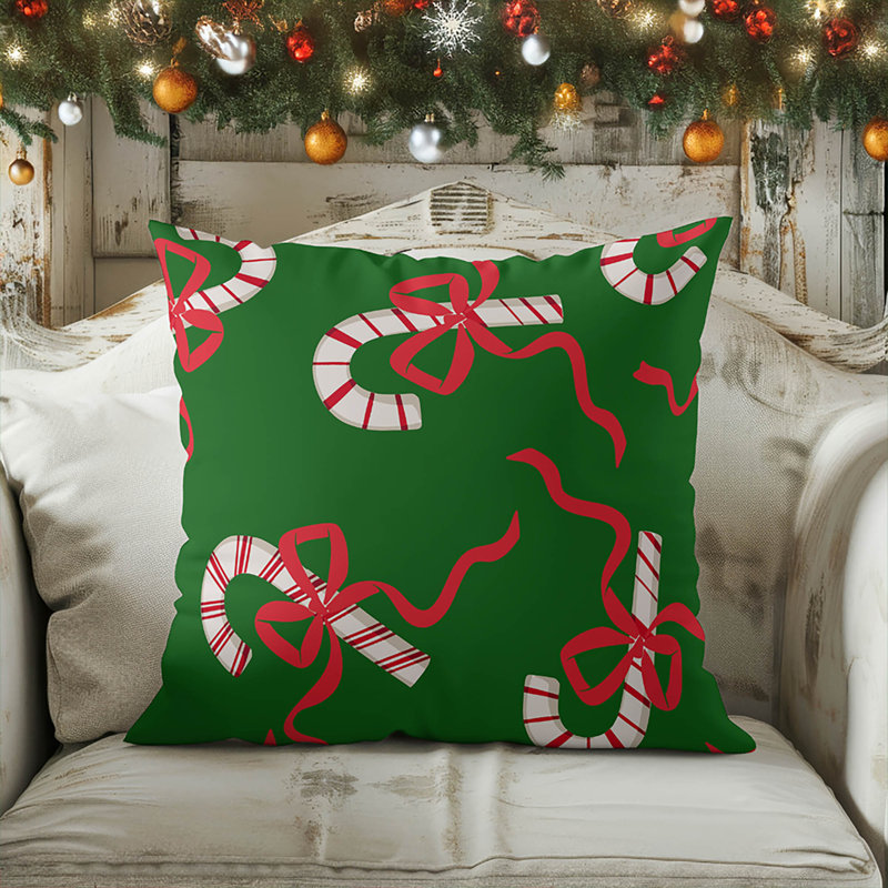Coussin décoratif Candycanes & Bows, H 16 po x l 16 po, Vert