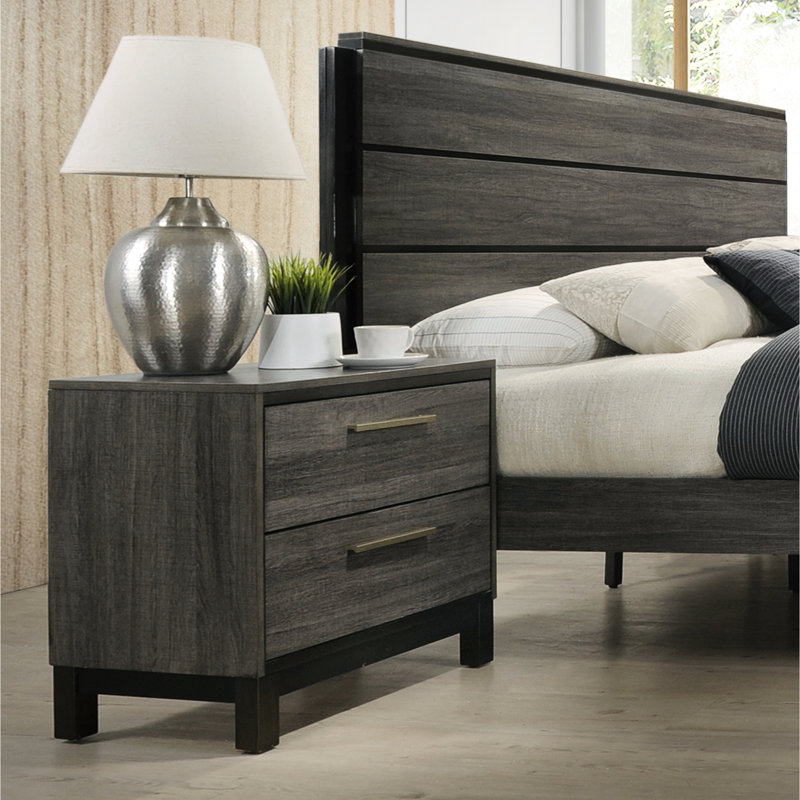 Table de chevet 2 en gris antique pour décoration de chambre à coucher 2 pièces, faite de matériaux