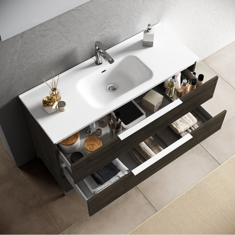 Erica 810mm Single Bathroom Vanity with Integrated Ceramic Basin, Dark Oak, Dark Wood