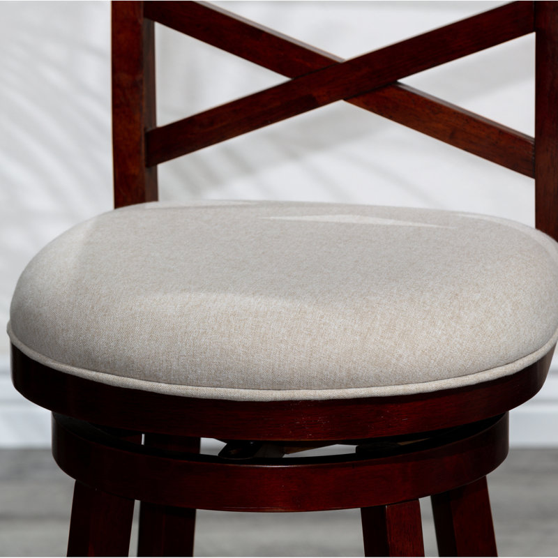 Tabouret de 30 po au fini cerisier avec siège en tissu beige, Beige, Cerisier