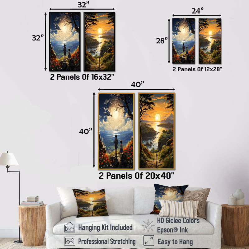 Ensemble de 2 décorations murales Sunrise Kid Solutide, Encadrement doré, H 32 po x l 33 po
