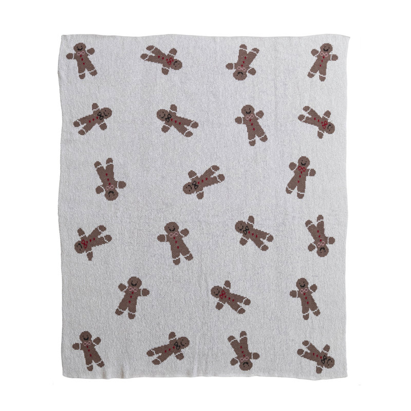 Festive Cotton Knit Gingerbread Cookie Throw