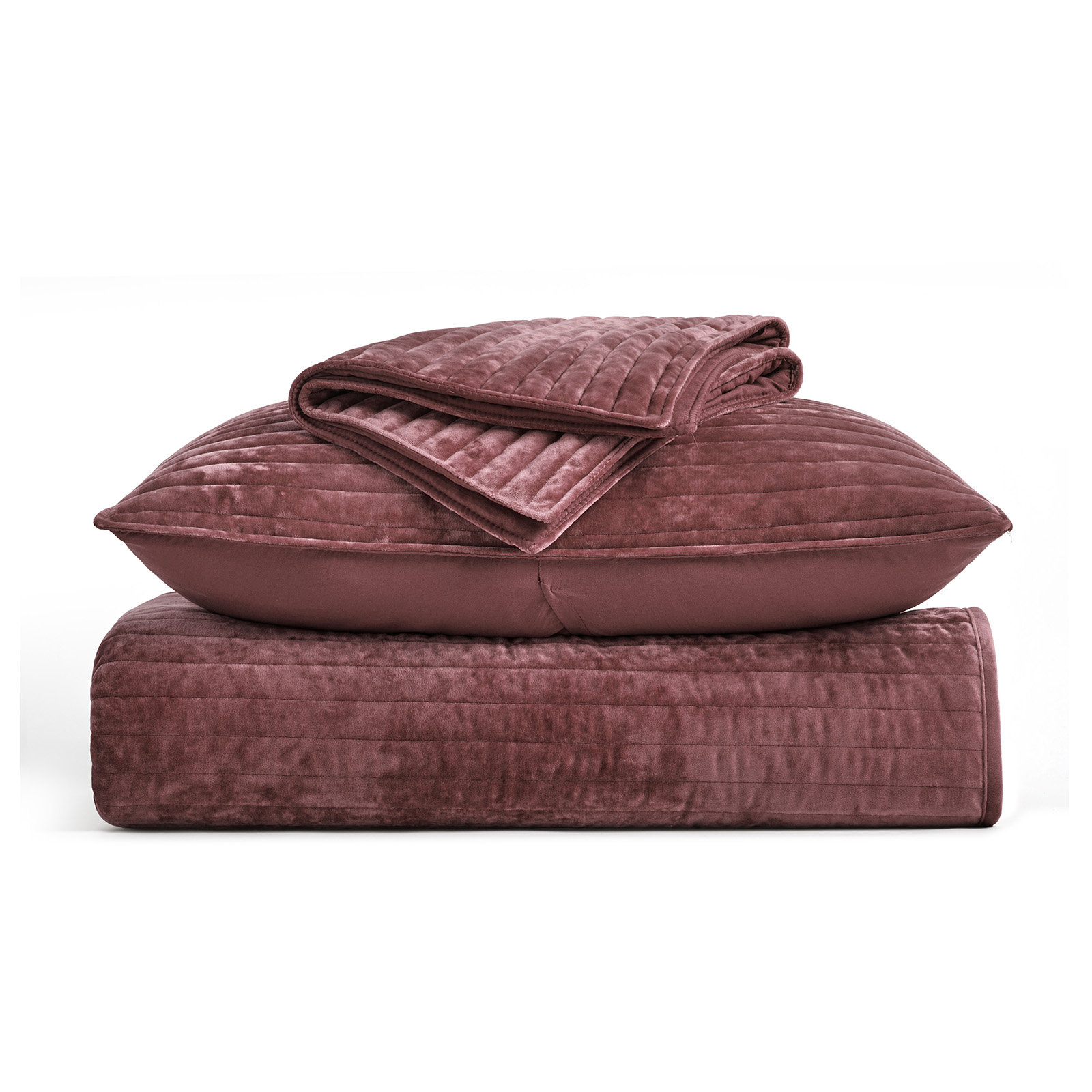 Velvet Quilt Set, King, Terracotta Clay