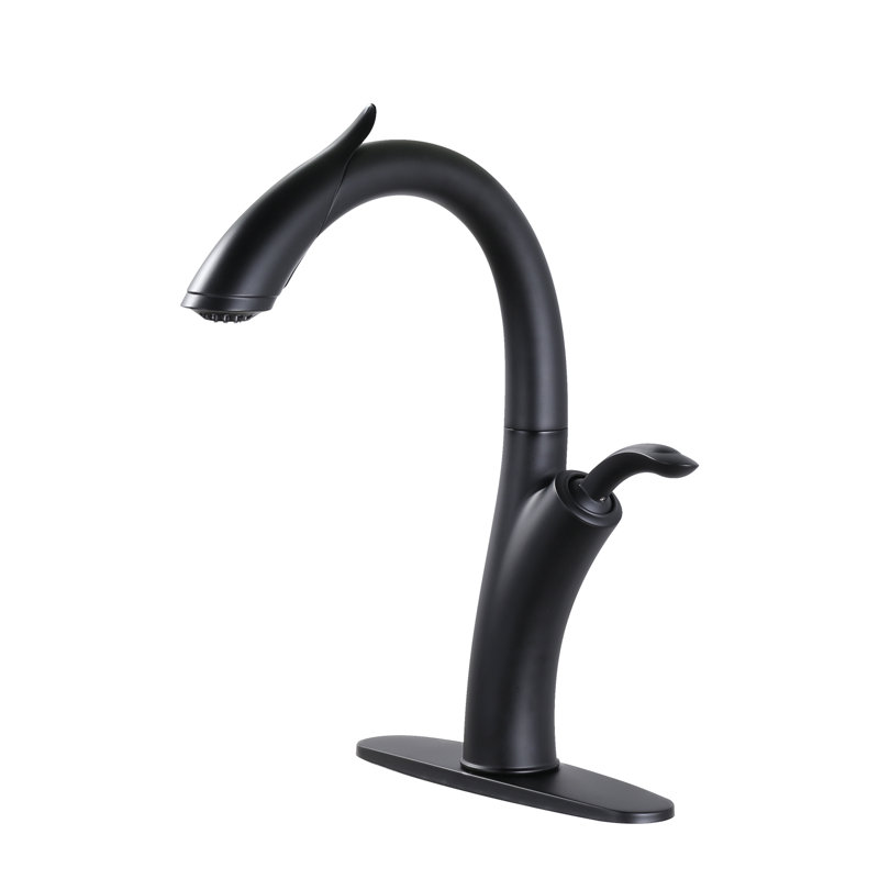 Single-Handle Pull-Down Spray Kitchen Faucet With 2 Water Flow Modes, Matte Black