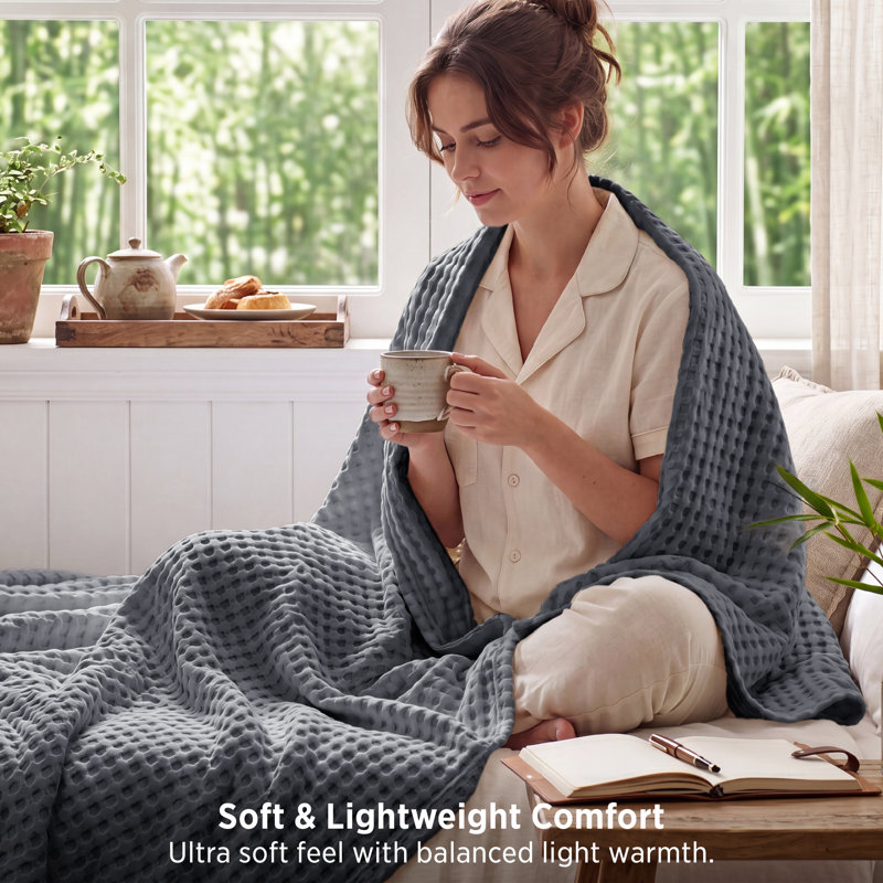 Bedsure 279gsm Cotton & Rayon from Bamboo Waffle Blanket GentleSoft™️, King, Quiet Shade
