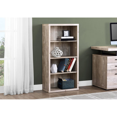 Modern 5 Bookcase, Taupe Reclaimed Wood-Look, 48"H, Office Bedroom Storage, Industrial Style Contemporary Taupe, 48" Height, Industrial, Capacious Storage