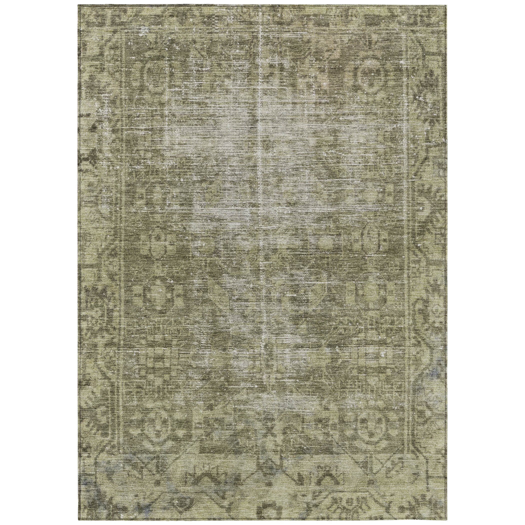 Orren Ellis 10' X 14' Olive Green Oriental Washable Indoor Outdoor Area ...
