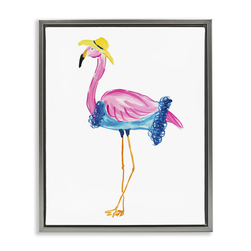 «Glamour Beach Flamingo Brown», art mural sur toile flottante par Julie DeRice, Cadre flottant gris lustré, H 31 po x l 25 po