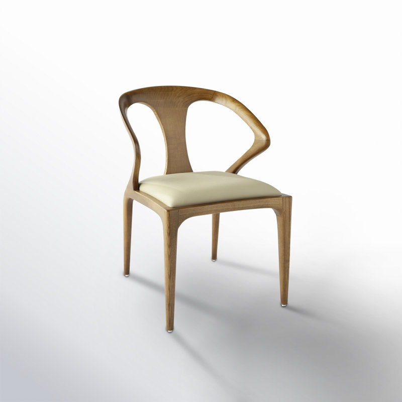 Chaise de salle à manger rembourrée en bois massif Downham, Noyer / beige