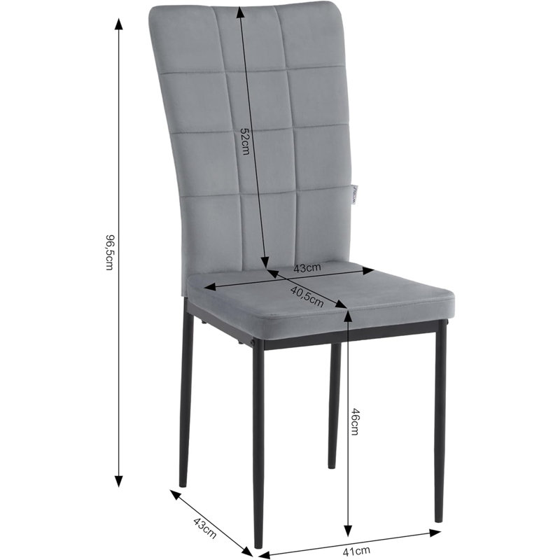 46cm H Velvet Upholstered Full Back Parsons Chair, Grey