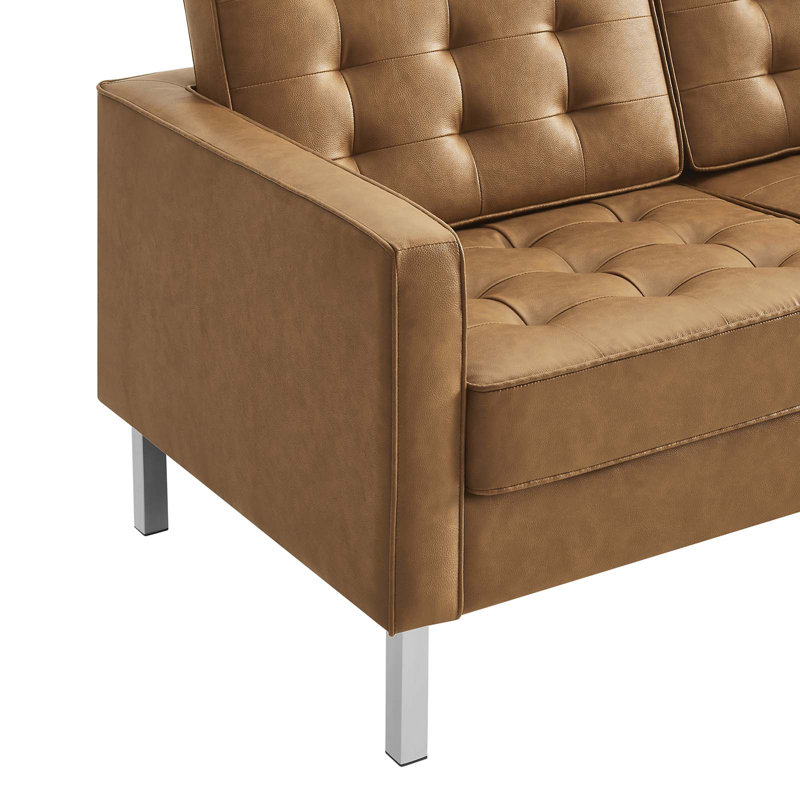 Causeuse en cuir végétalien capitonnée Loft, Similicuir brun clair
