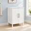 Meuble-lavabo autoportant blanc de 61 cm (24 pouces) avec panneau de porte ondulé et poignées dorées