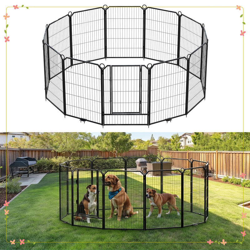 Très grand parc portatif pour chien, 12 panneaux réglables 40 po avec barrière, parfait pour les moyennes et grandes races, rangement facile