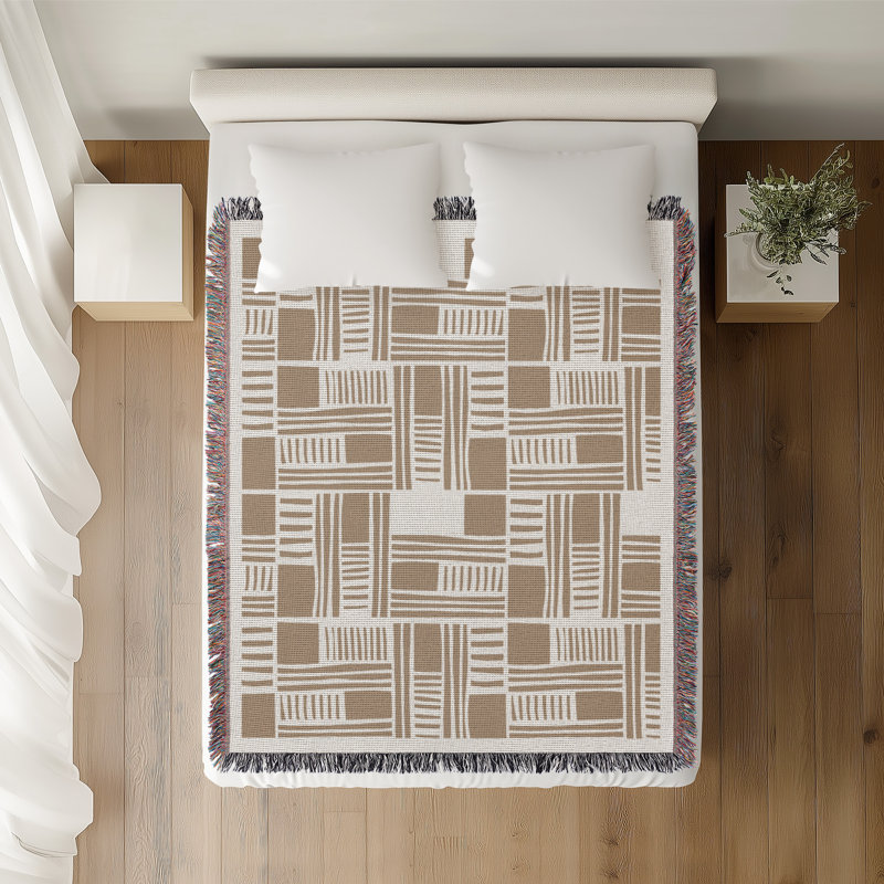 Anala Abstract  Cotton Throw Blanket, Beige, 60x80