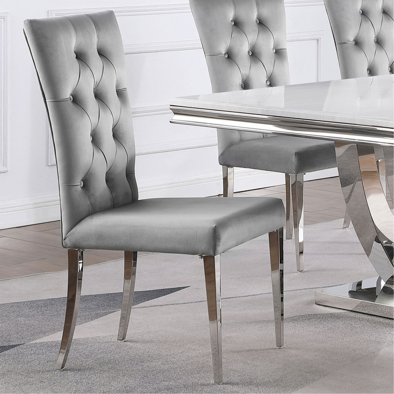 Ensemble de 2 chaises d'appoint à dossier capitonné Allessandra, Tissu gris