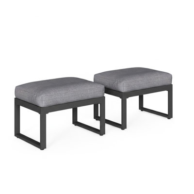 26" Patio Ottomans Of 2 With Thick Gray Cushions, Rust Aluminum Frame, Multi-Functional For Outdoor Entertaining Areas Aluminum, Quick And Easy Assembly, Suitable Small Patios