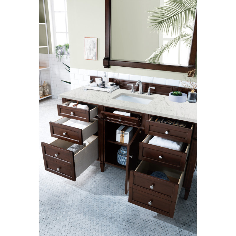 Brittany 60'' W Single Vanity, Burnished Mahogany, Eternal Jasmine Pearl