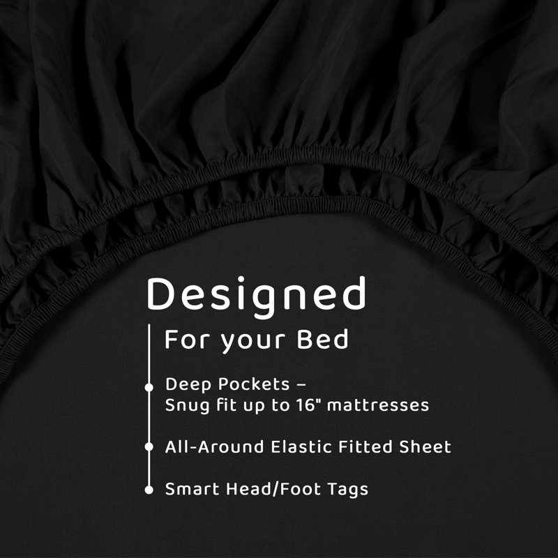 1800 Series Double Brushed Microfiber Twin Black Sheet Set, Black, Twin Sheet Set with 1 Pillowcase