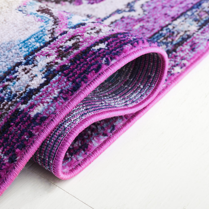 Brynlee Oriental Machine Made Power Loom Polypropylene Area Rug in Lavender/Light Blue, Rectangle 8' x 10'