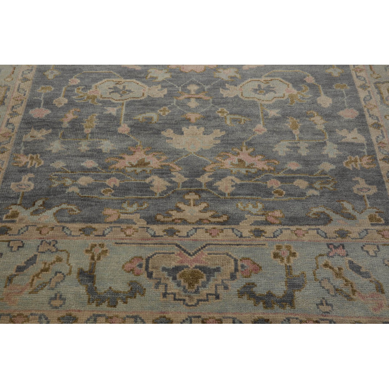 Gray and Beige Hand-knotted Wool Medallion Rug, 9' x 12'