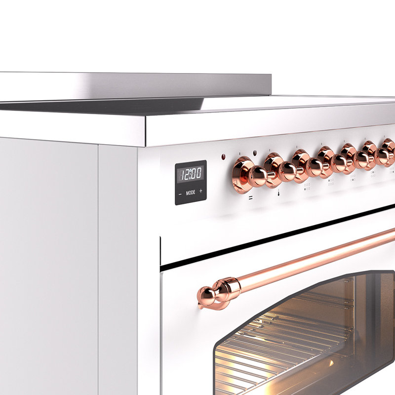 ILVE Nostalgie II Series 48 inch Induction Range with 6 Induction Elements (Glass Door), White/Copper