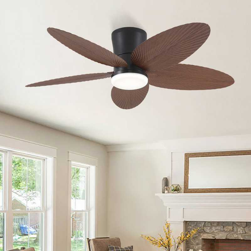 Ventilateur de plafond encastré tropical 42 po à 5 pales avec lumière et télécommande / application, Brun