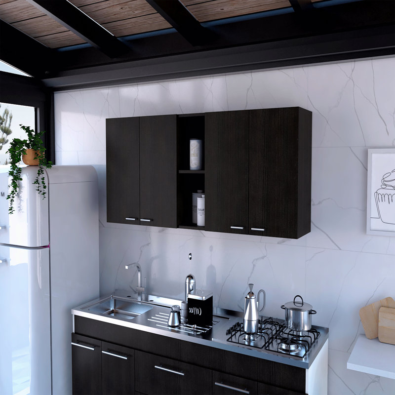 Armoire murale, double porte, deux tablettes extérieures, deux tablettes intérieures, Noir
