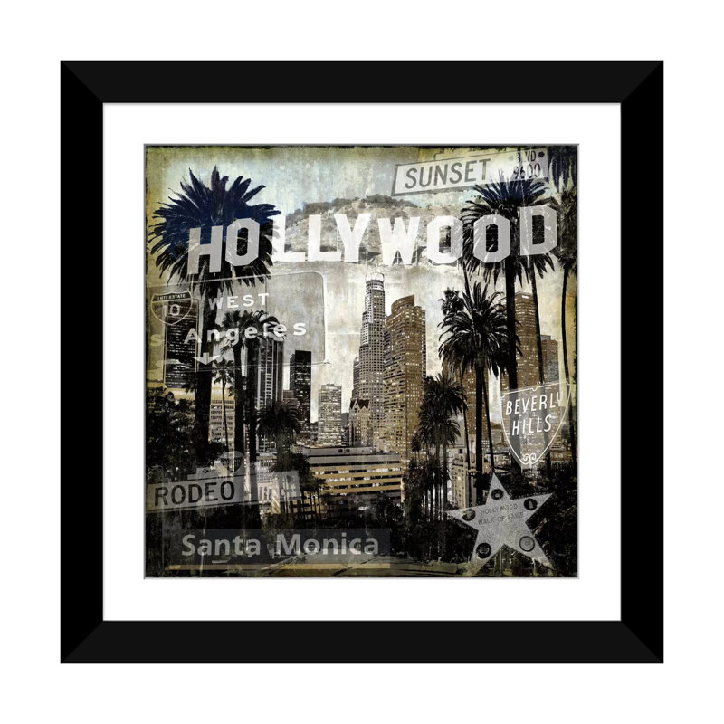 « landmarks l.a. », impression sur toile, H 16 po x l 16 po x P 1 po, Papier d'art encadré noir, Blanc
