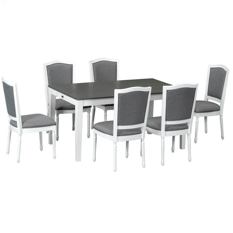 Ensemble de table de salle à manger extensible 7 pièces 78,1 pouces avec rallonge amovible de 18 pouces et 6 chaises rembourrées Rustic