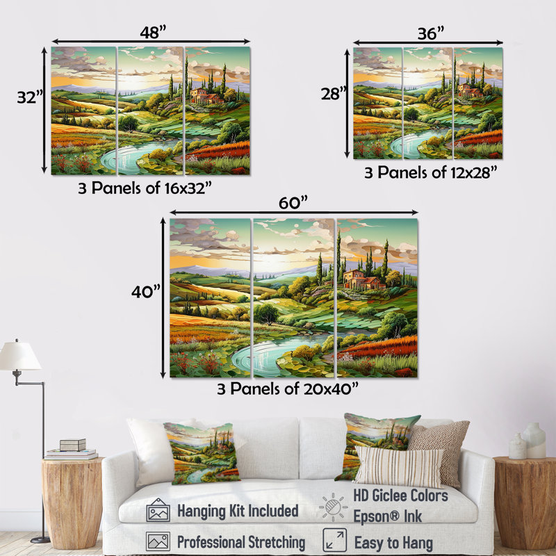 Paysage italien, campagne, ensemble d'art sur toile, Toile tendue, H 28 po x l 36 po x P 1 po