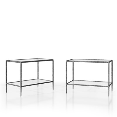 Lalia 2-Piece Modern Hammered Metal 1-Shelf End Table Set