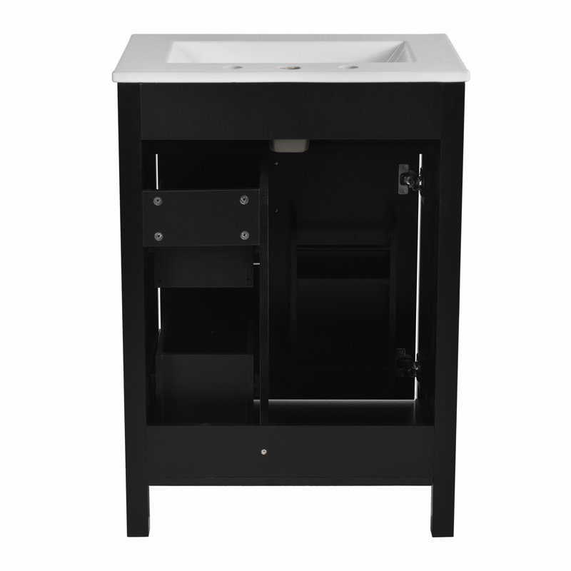 Meuble-lavabo flottant moderne de 24 pouces avec lavabo en céramique et rangement latéral, parfait pour les petits espaces
