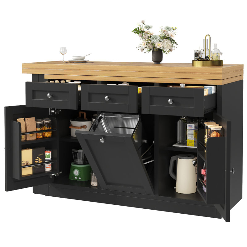 Wood Kitchen Island, Black