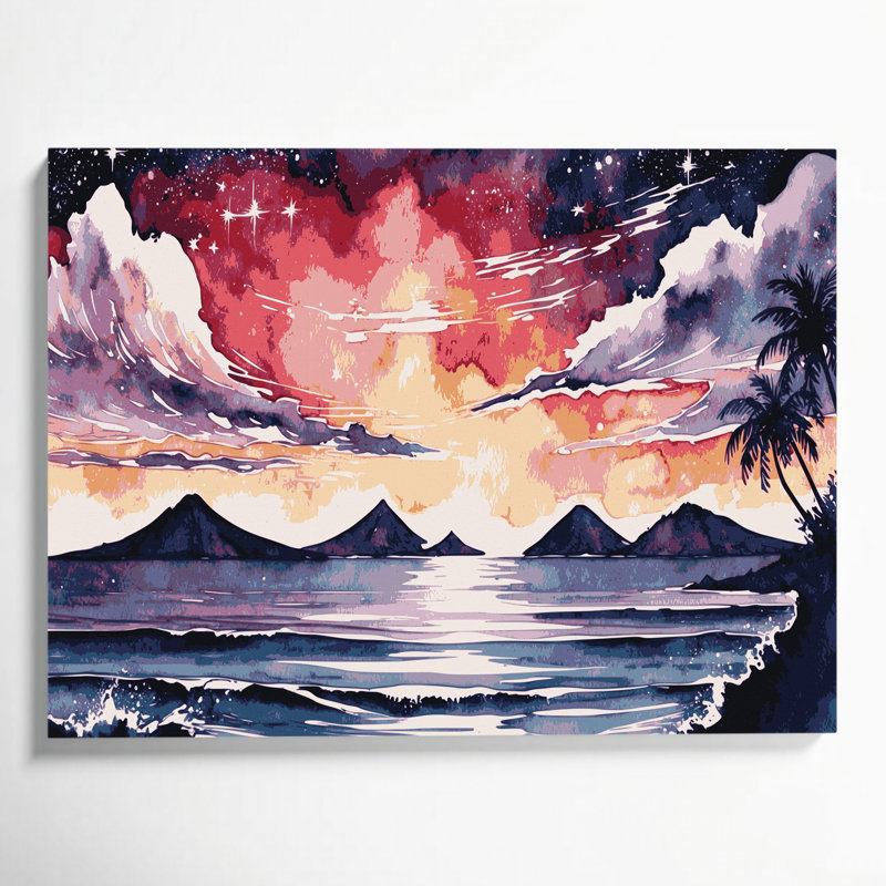«Hawaiian Island Silhouettes», art mural sur toile rose, H 16 po x l 20 po