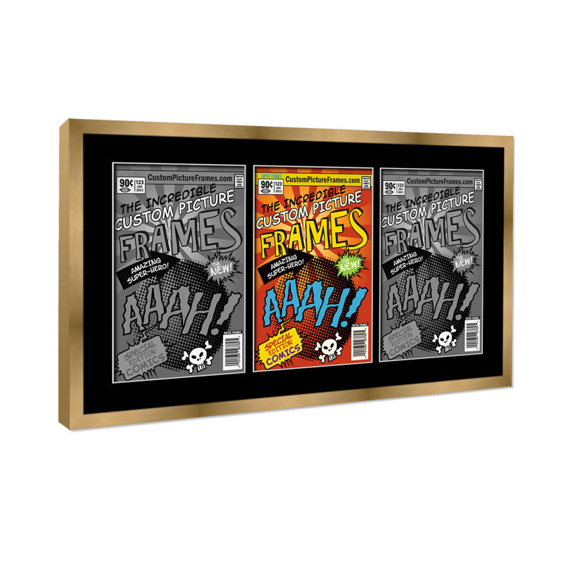 Wood Picture Frame with Mat, 6.875" x 10.5", Gold/Black