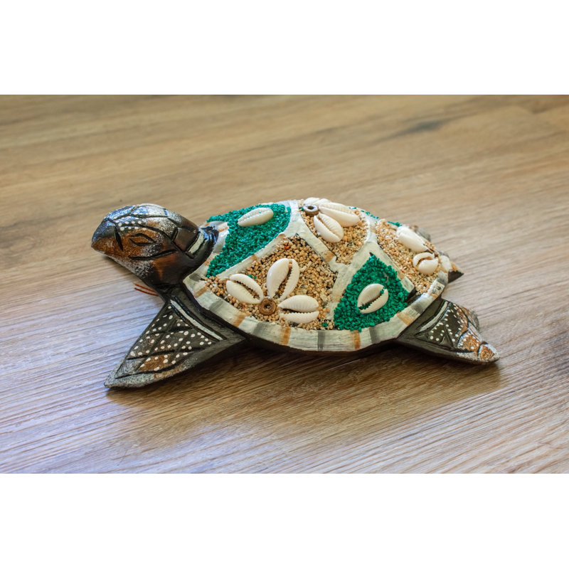 Handmade Coastal Animals Wall Decor on Solid Wood, Green