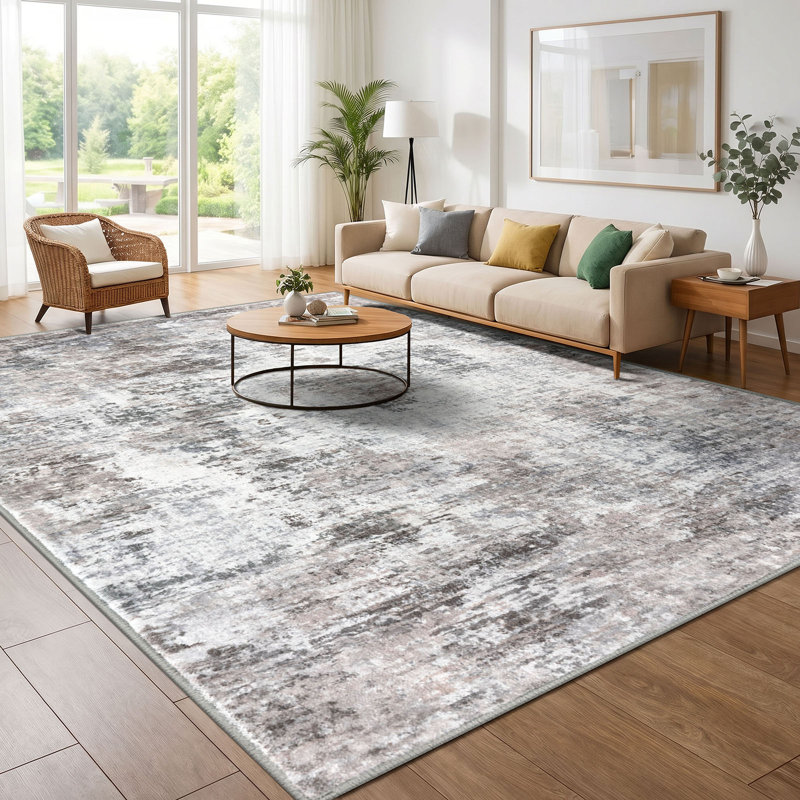 Tapis abstraits lavables à la machine avec envers antidérapant pour le salon de la chambre à coucher, Rectangle 9 pi x 12 pi