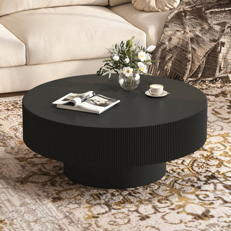 Table basse de 31,5 po de largeur et de 13,7 po de hauteur avec table de bout de 6,8 po d'épaisseur, table de bout moderne à centre cannelé minimaliste avec base robuste pour le salon (ancien numéro de référence: N721p249237b)