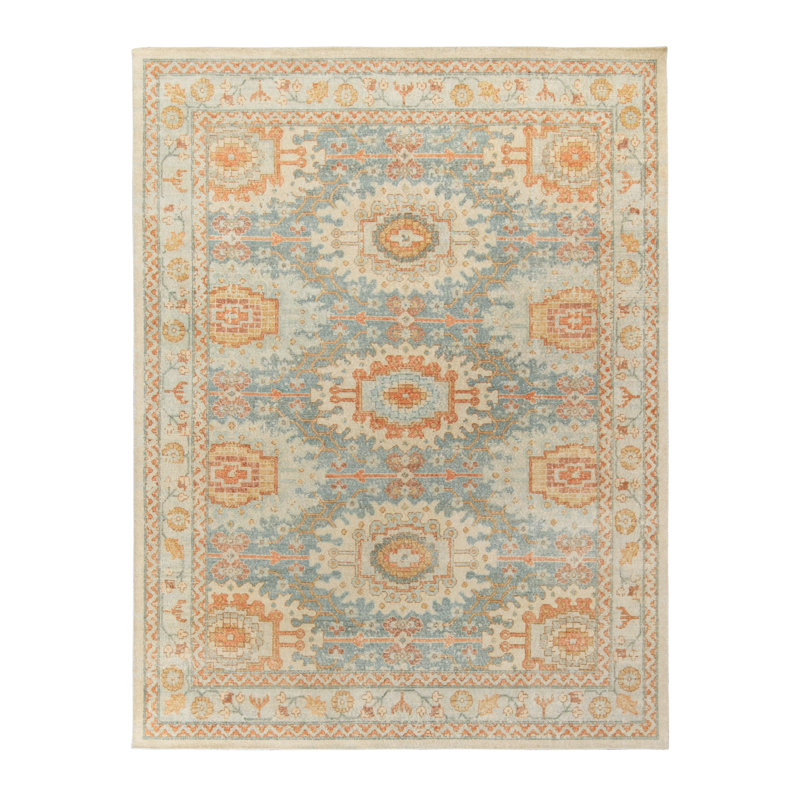 Distressed Homage Hand Knotted Wool Geometric Area Rug, Rectangle 10' x 14'
