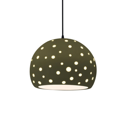 Perforated Globe 1-Light Pendant - Matte Green - Matte Black - 12.25"W x 9.25"H - Dedicated LED - Black Cord