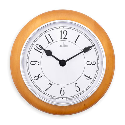 Acctim Newton Wall Clock Quartz Wood Frame Silver Bezel Natural Wood 20cm